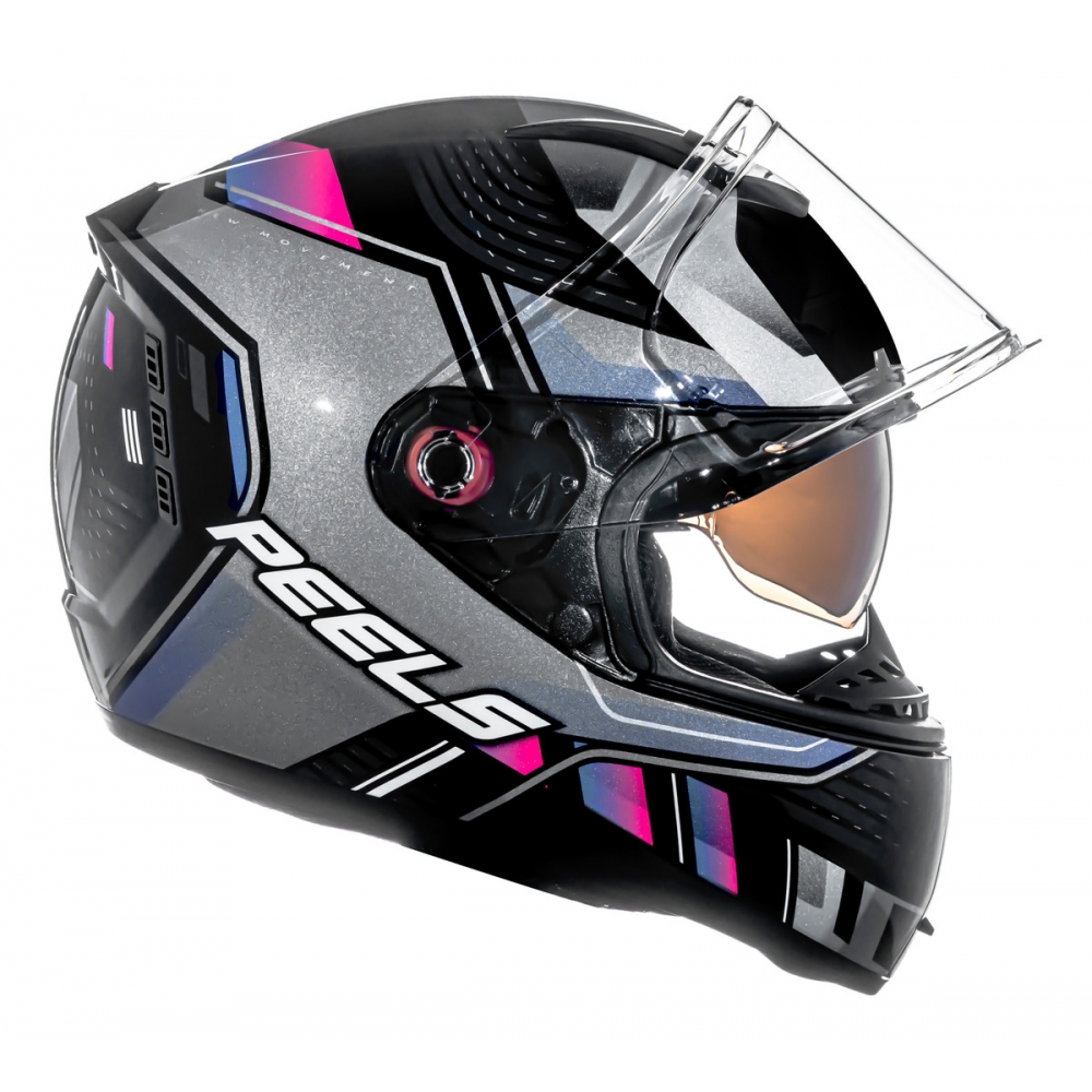 Capacete Moto Feminino Peels Icon Force Esportivo C/ Óculos Sol Interno C/ Selo Inmetro LANÇAMENTO 2024 - Preto Cinza Roxo